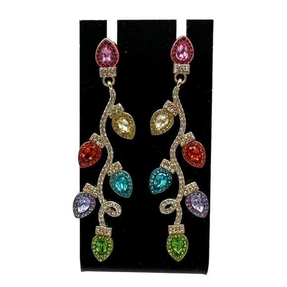 Multicolor Crystal Christmas Light Earrings Festive Statement Jewelry Holiday - Picture 2 of 8